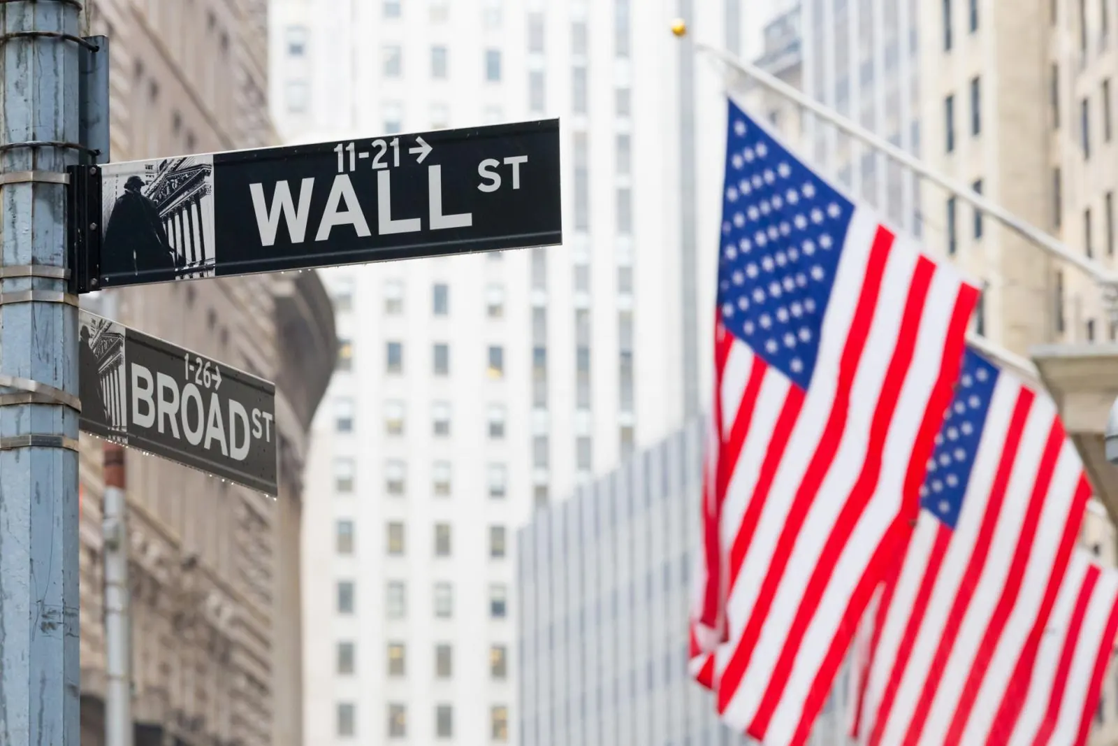 Wall Street and Broad Street signs outside the New York Stock Exchange